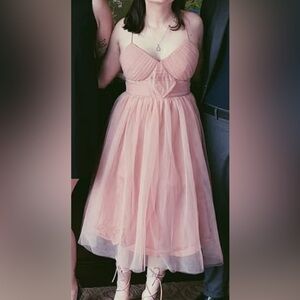 Blush Pink Midi Formal Tulle Dress